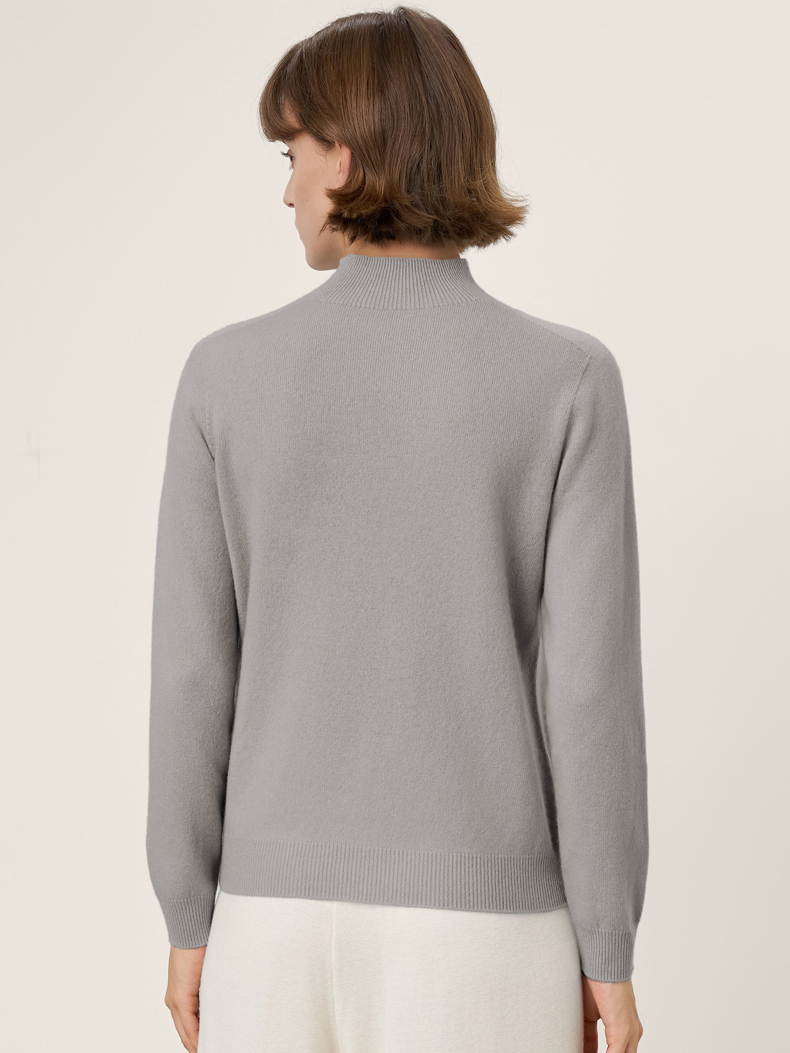 Premium Cashmere Blend Hand-Finished Seamless Mock Neck Ribbed Sweater RHEA by LINTICO