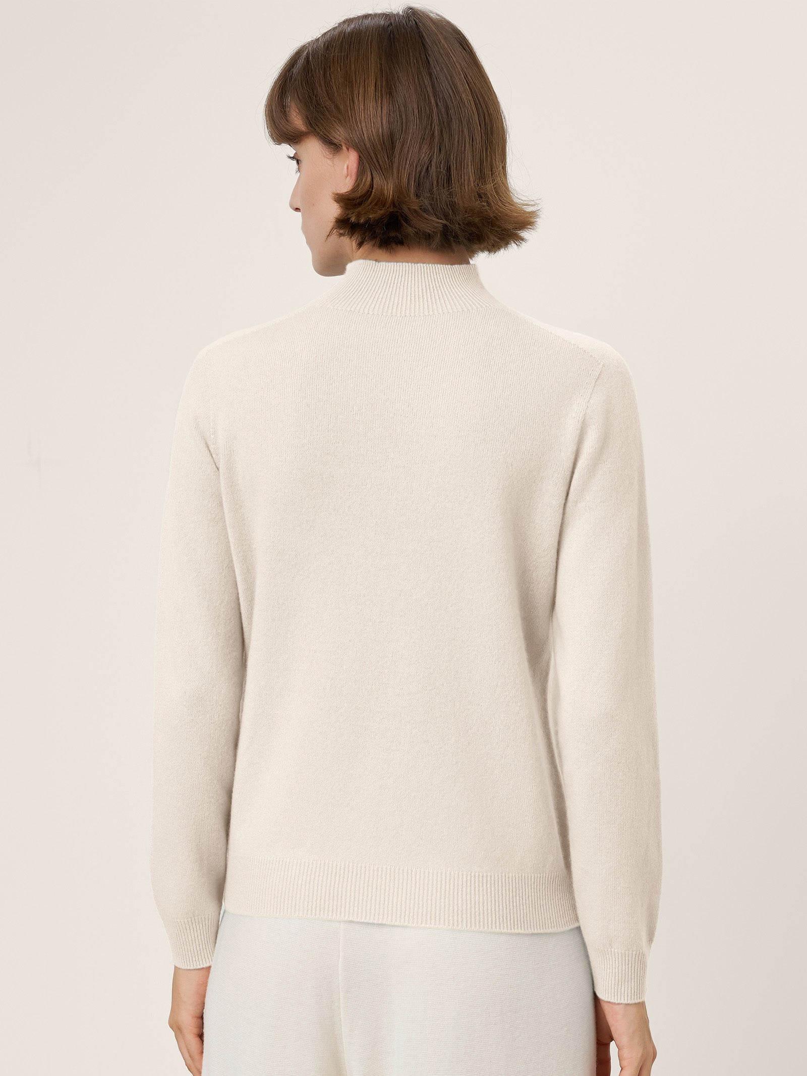 Premium Cashmere Blend Hand-Finished Seamless Mock Neck Ribbed Sweater RHEA by LINTICO