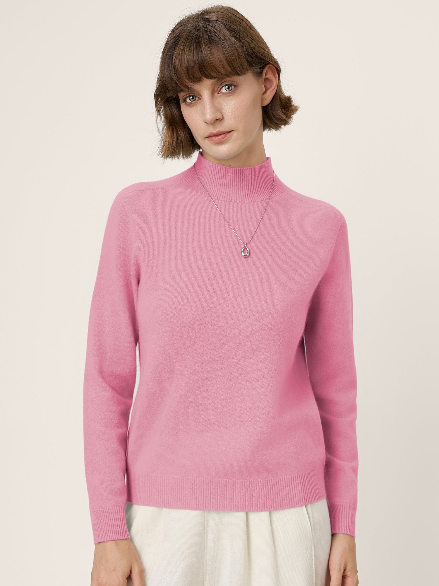 Premium Cashmere Blend Hand-Finished Seamless Mock Neck Ribbed Sweater RHEA by LINTICO