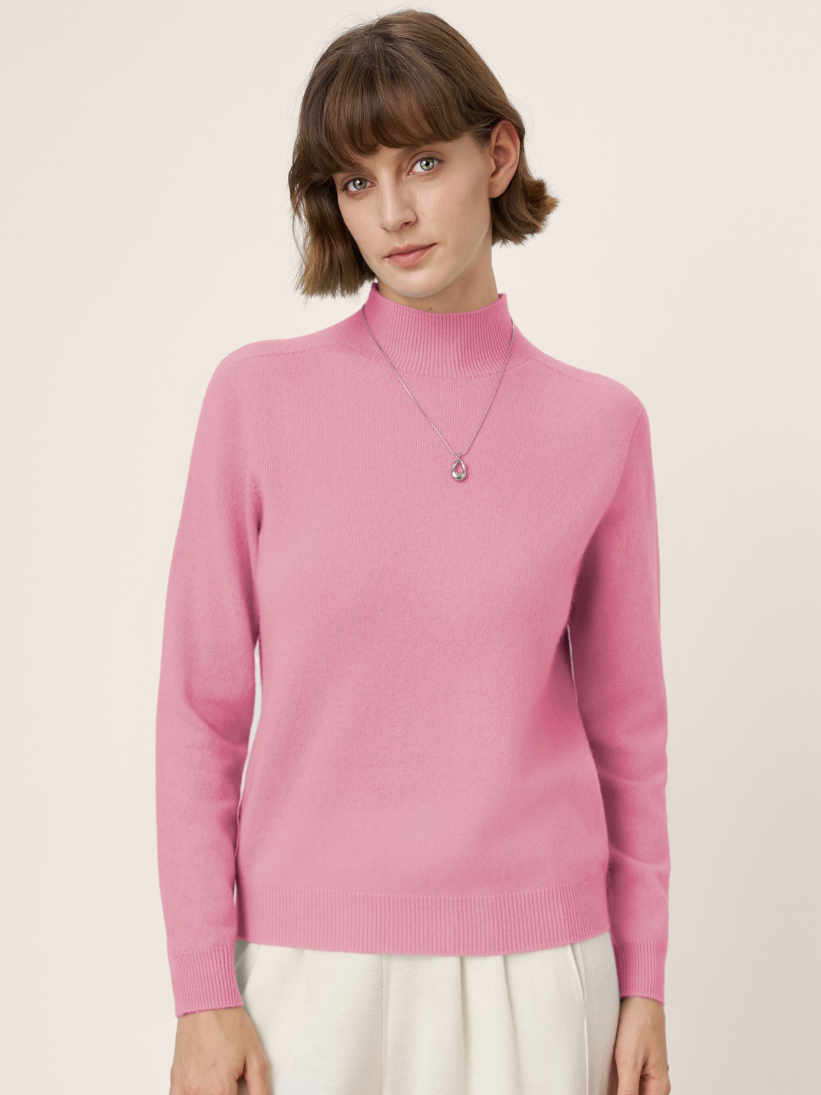 Premium Cashmere Blend Hand-Finished Seamless Mock Neck Ribbed Sweater RHEA by LINTICO