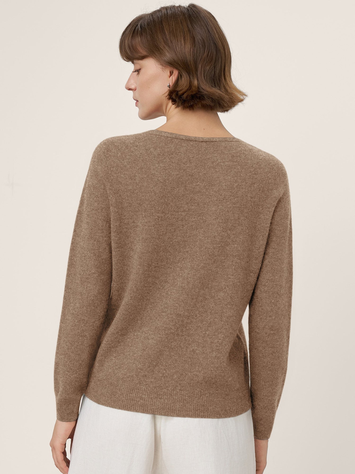 Premium Cashmere Blend Hand-Finished Seamless V-Neck Sweater SURI by LINTICO