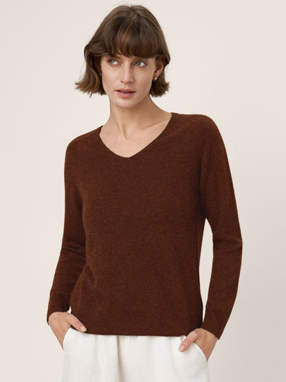 Premium Cashmere Blend Hand-Finished Seamless V-Neck Sweater SURI by LINTICO