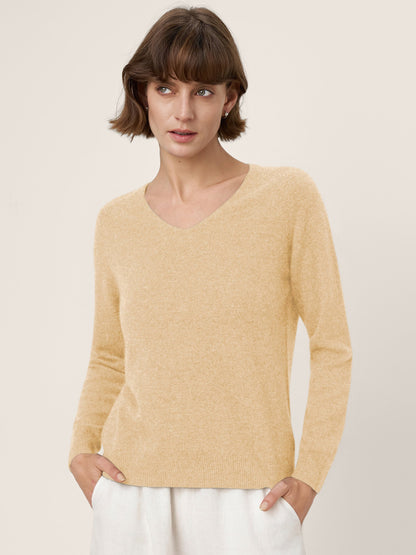 Premium Cashmere Blend Hand-Finished Seamless V-Neck Sweater SURI by LINTICO