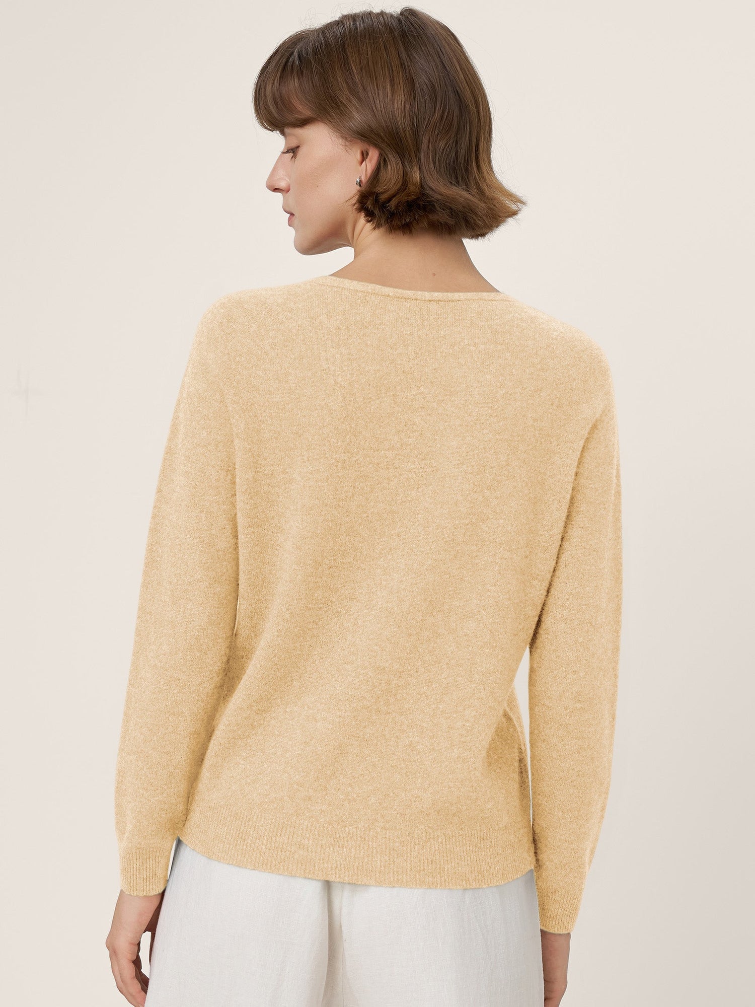 Premium Cashmere Blend Hand-Finished Seamless V-Neck Sweater SURI by LINTICO