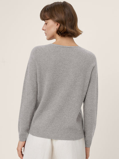 Premium Cashmere Blend Hand-Finished Seamless V-Neck Sweater SURI by LINTICO