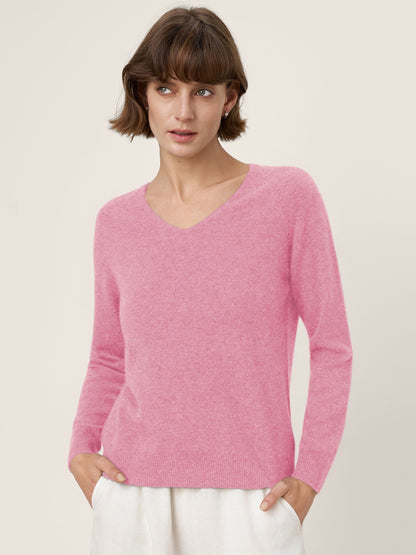 Premium Cashmere Blend Hand-Finished Seamless V-Neck Sweater SURI by LINTICO