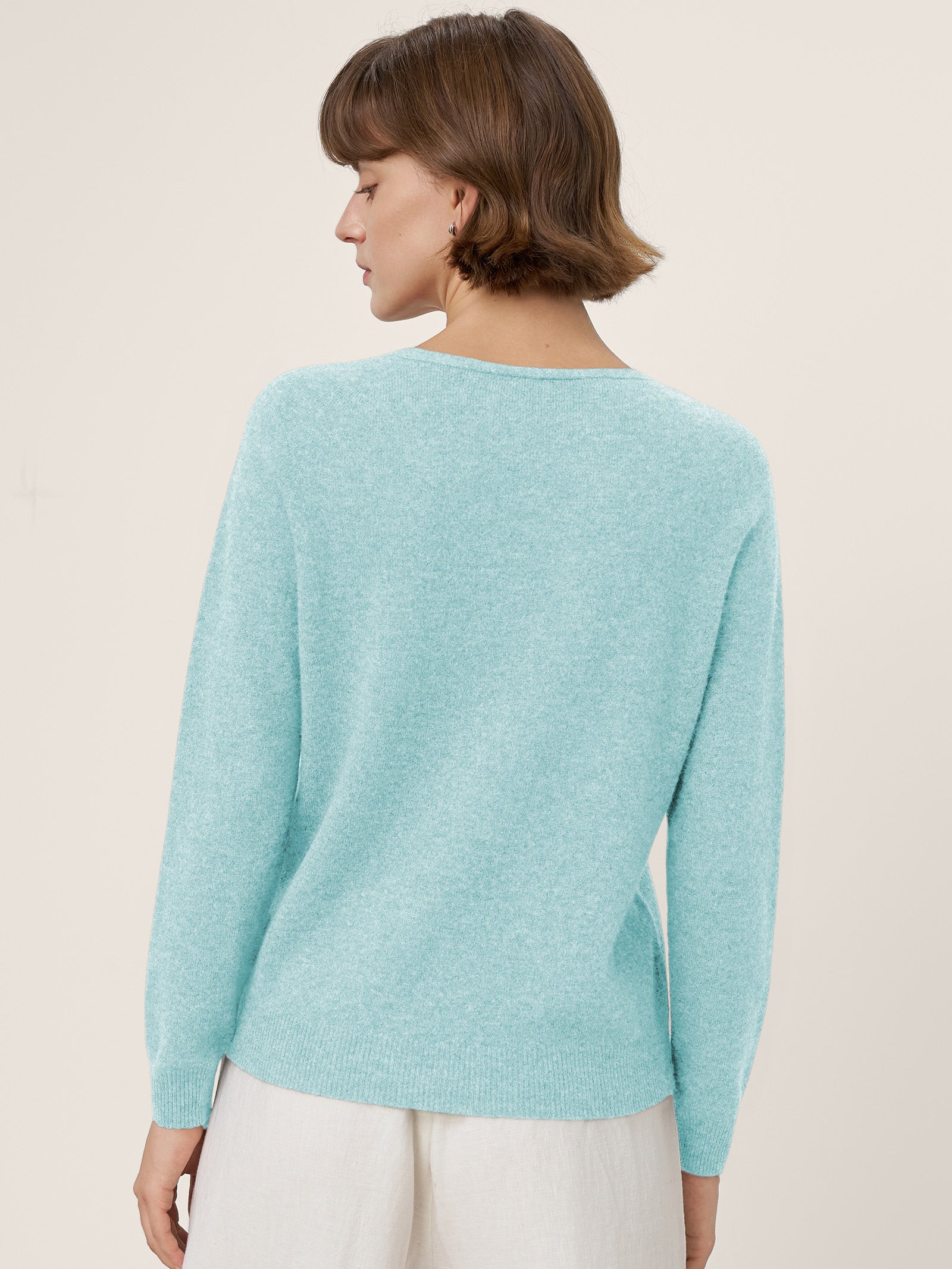 Premium Cashmere Blend Hand-Finished Seamless V-Neck Sweater SURI by LINTICO