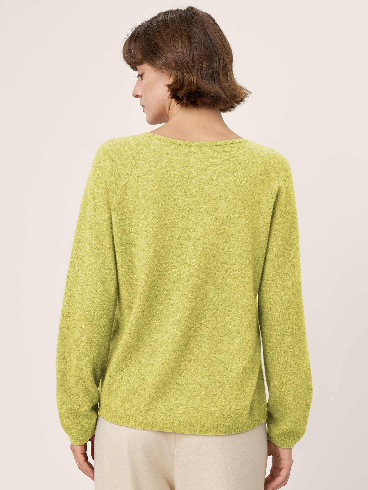 Mongolian Cashmere &amp; Mulberry Silk Seamless Ribbed Trim V-Neck Sweater TESSA by LINTICO