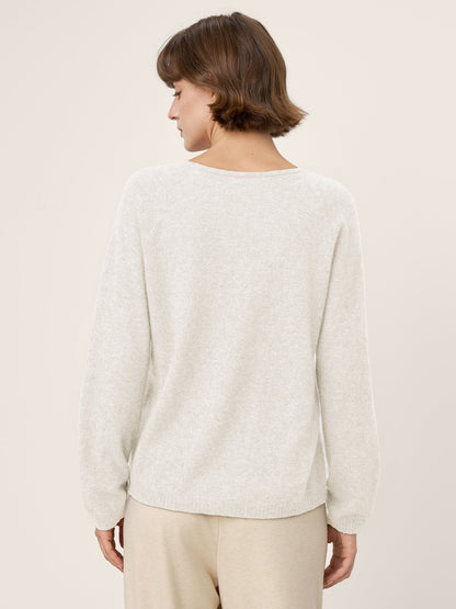 Mongolian Cashmere &amp; Mulberry Silk Seamless Ribbed Trim V-Neck Sweater TESSA by LINTICO