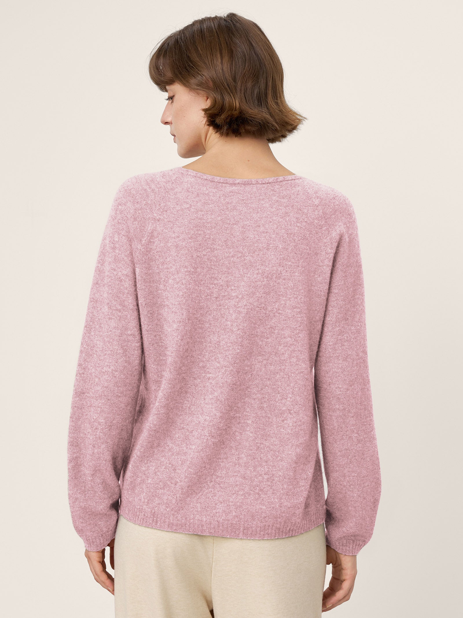 Mongolian Cashmere &amp; Mulberry Silk Seamless Ribbed Trim V-Neck Sweater TESSA by LINTICO