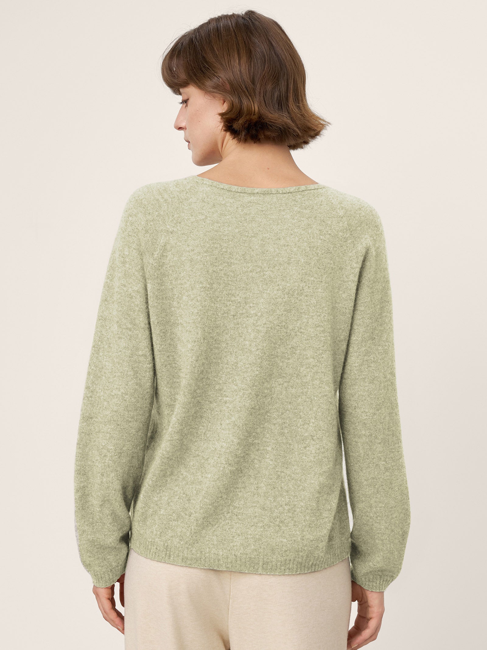Mongolian Cashmere &amp; Mulberry Silk Seamless Ribbed Trim V-Neck Sweater TESSA by LINTICO