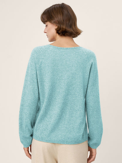 Mongolian Cashmere &amp; Mulberry Silk Seamless Ribbed Trim V-Neck Sweater TESSA by LINTICO