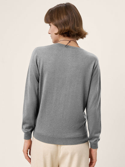 100% Extra-Fine Merino Wool Essential Crew Neck Knit Sweater BRIDGET by LINTICO