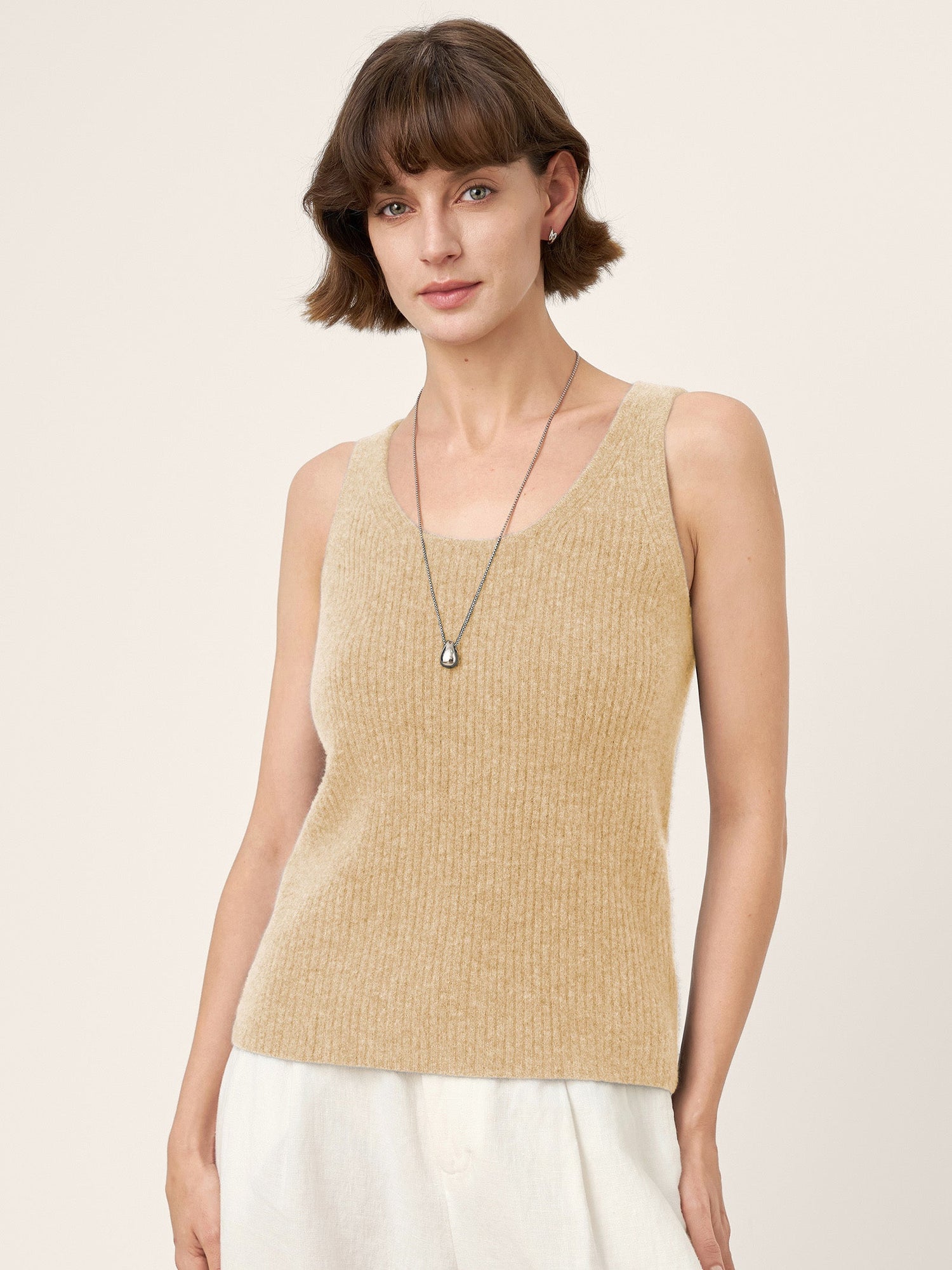 100% Mongolian Cashmere Versatile Crew Neck Tank Top VIVIANA by LINTICO