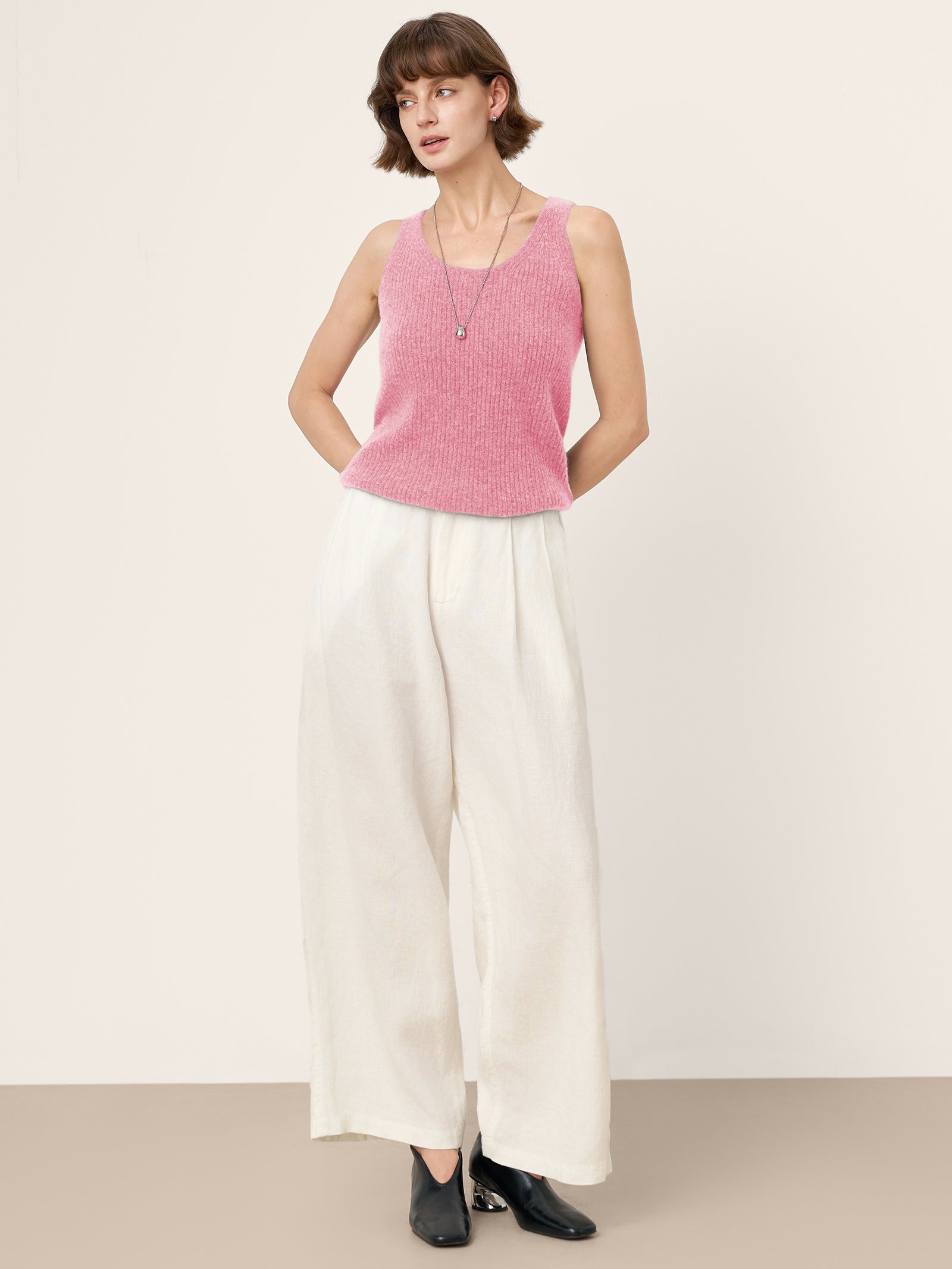 100% Mongolian Cashmere Versatile Crew Neck Tank Top VIVIANA by LINTICO