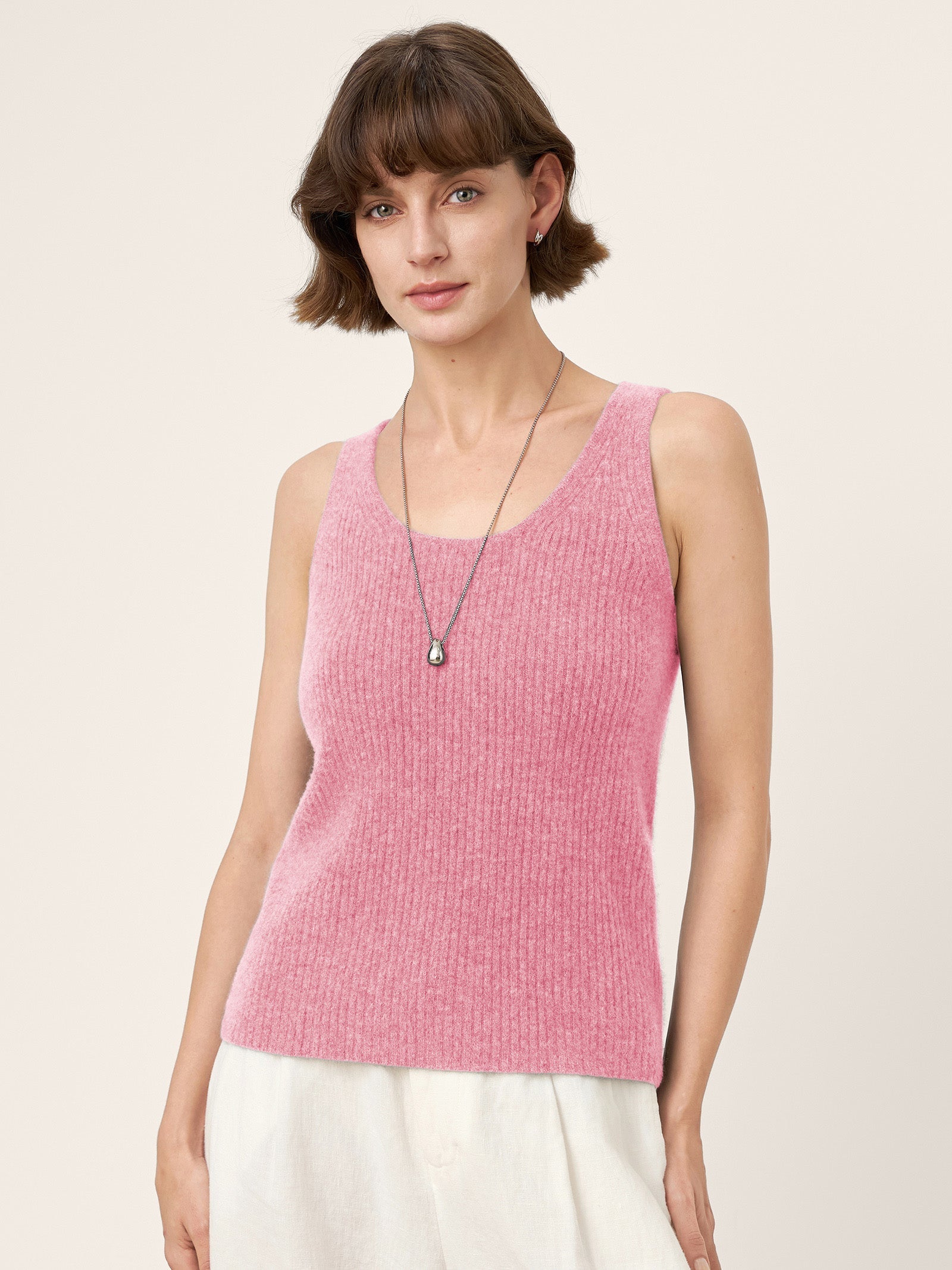 100% Mongolian Cashmere Versatile Crew Neck Tank Top VIVIANA by LINTICO
