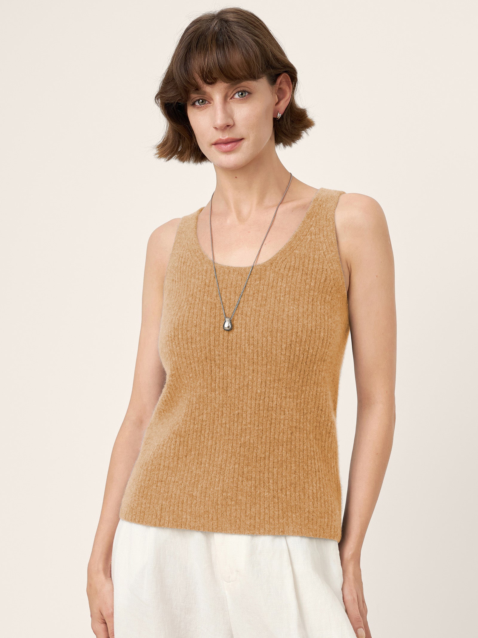 100% Mongolian Cashmere Versatile Crew Neck Tank Top VIVIANA by LINTICO