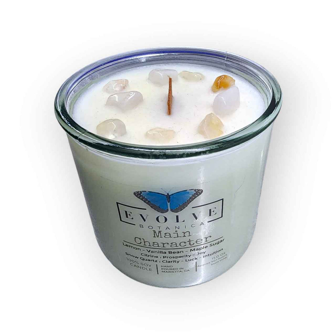 Rocks Candle - Main Character (Wood Wick Citrine &amp; Snow Quartz Gemstone Soy Candle)