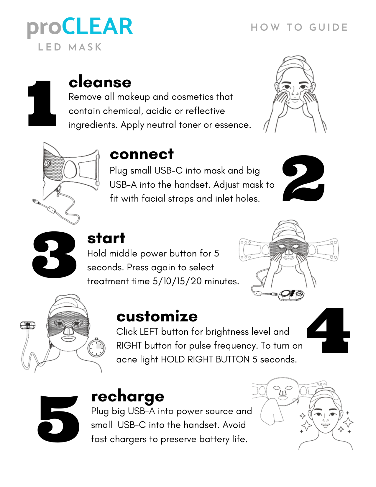 Eco Face proCLEAR LED Mask Jet Black - Red & Near Infrared Light Therapy for Anti-Aging - DestGlow