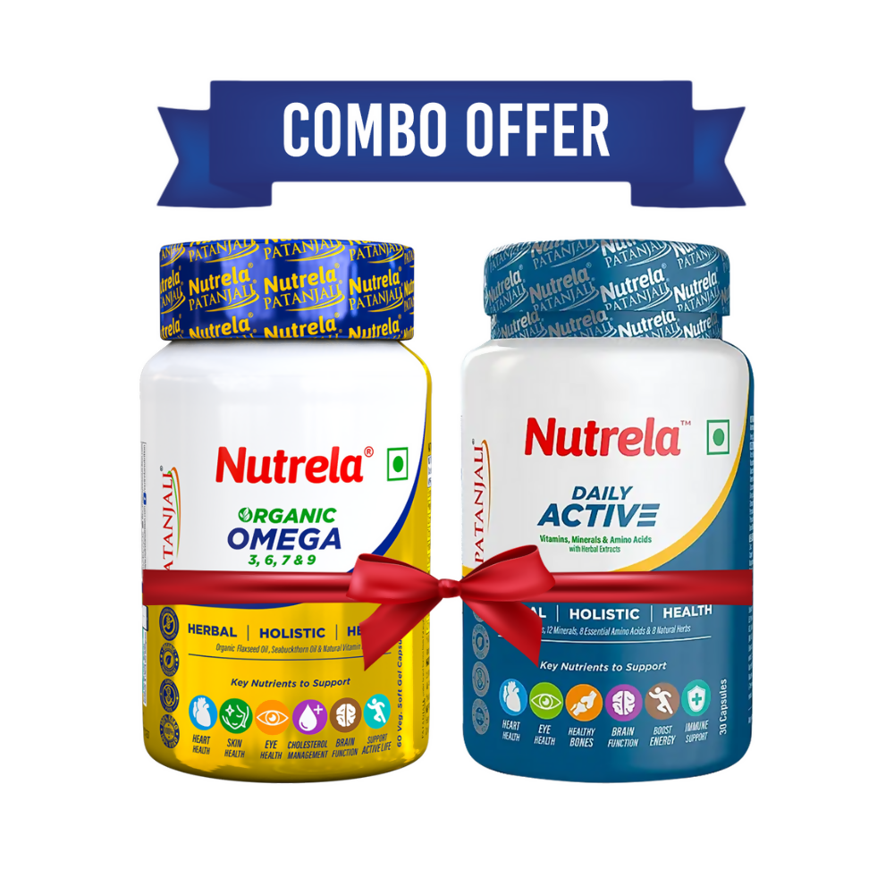 Patanjali Nutrela Daily Active + Omega 3 Softgel Capsules Combo