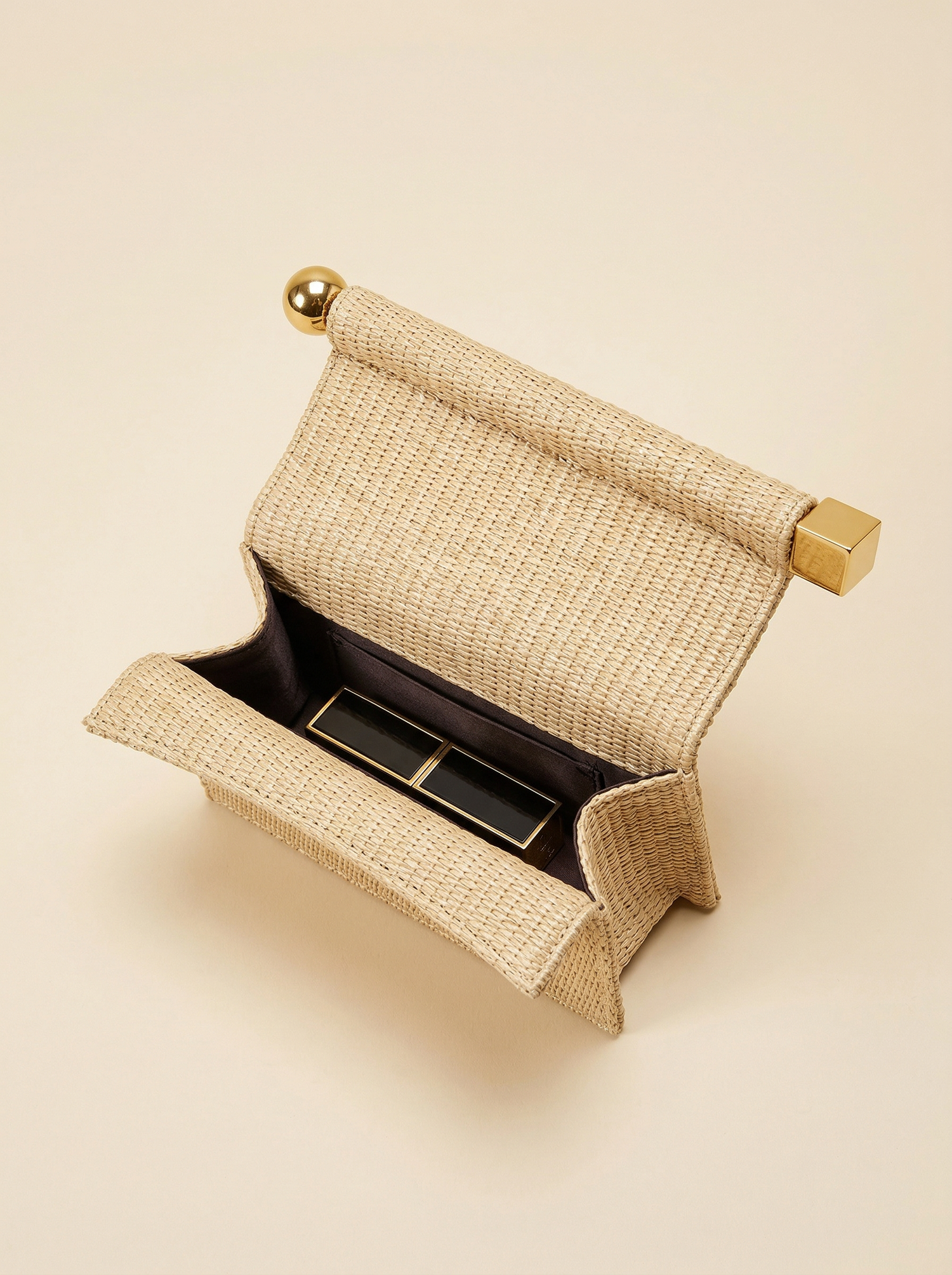 Elegant Woven Straw Foldover Clutch Natural Evening Handbag for Special Occassion by LINTICO