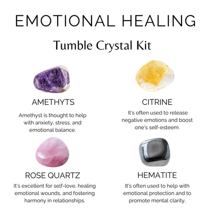 EMOTIONAL HEALING Crystal Kit, Gemstone Tumble Kit, Emotional Healing Crystal Gift Set  DestGlow