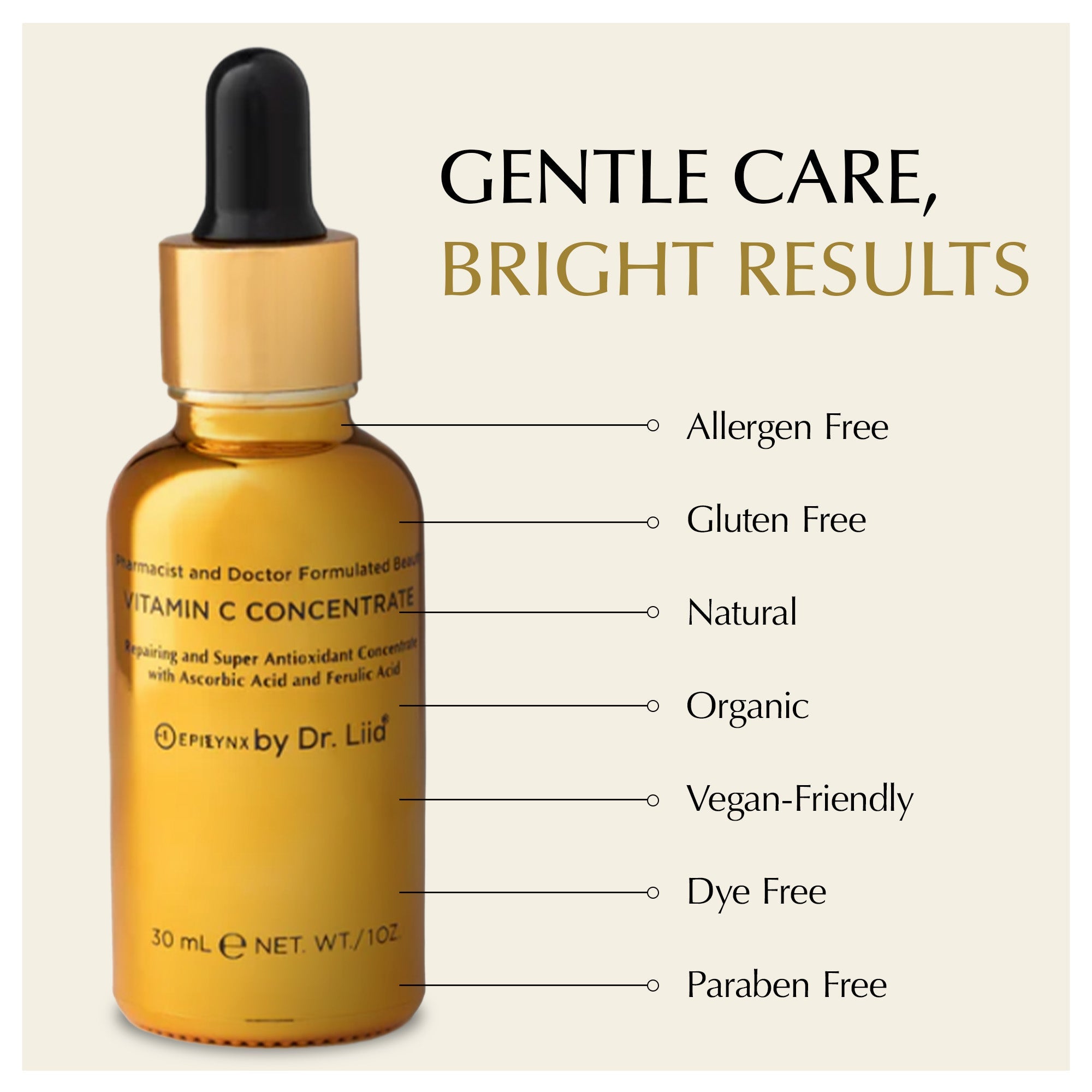 Brightening Vitamin C Glow Serum for Sensitive &amp; Dry Skin – Vegan, Gluten-Free, Anti-Aging, Fragrance-Free by EpiLynx