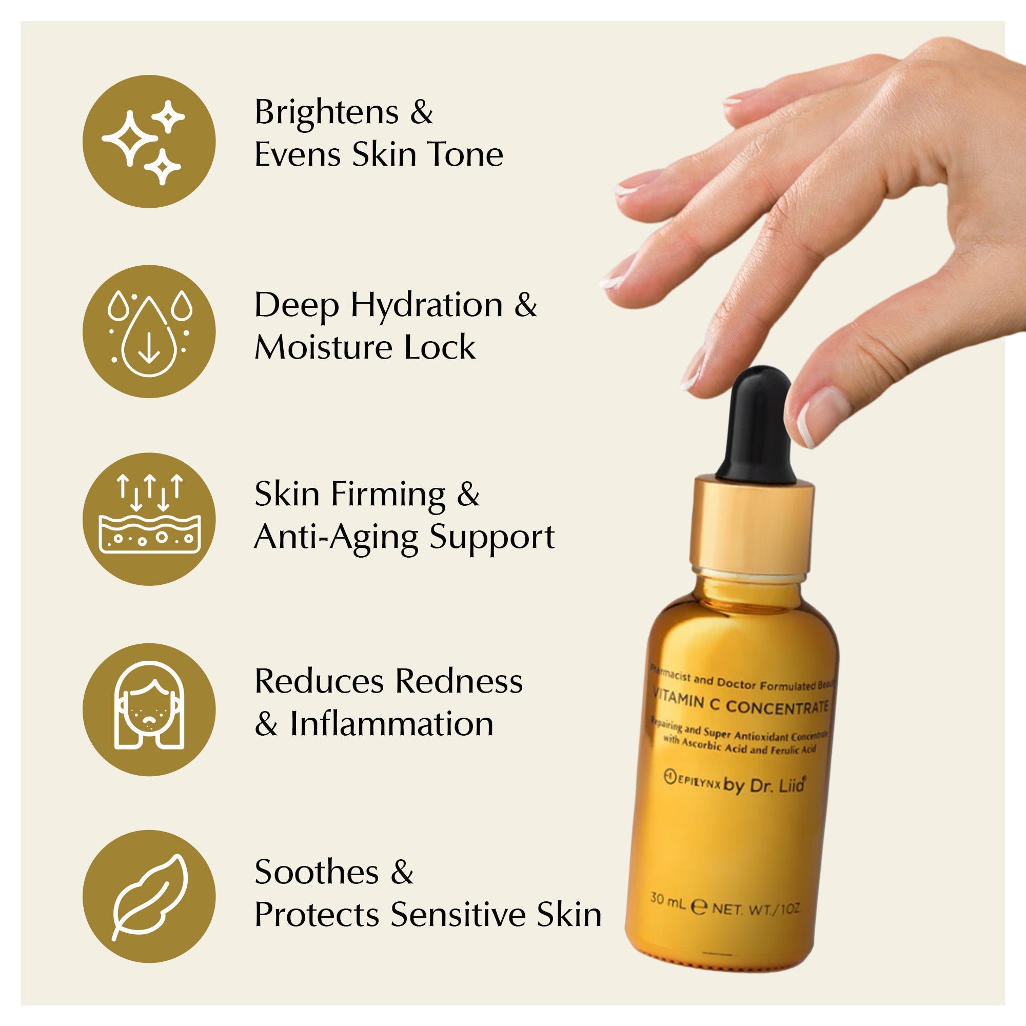 Brightening Vitamin C Glow Serum for Sensitive &amp; Dry Skin – Vegan, Gluten-Free, Anti-Aging, Fragrance-Free by EpiLynx