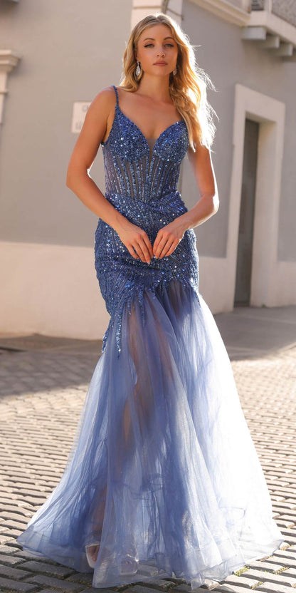 Nox Anabel F1467 Long Sweetheart Sleeveless Tulle Mermaid Gown by DiscountDressShop