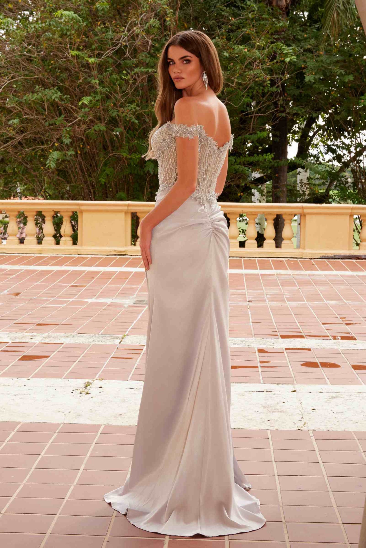 Nox Anabel F1572 Satin Sweetheart Sequin Applique Boned Waistline by DiscountDressShop