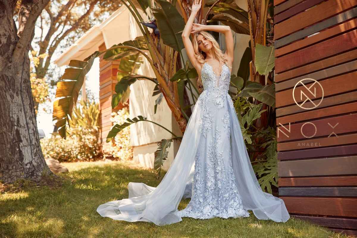 Nox Anabel F485 Lace and Beads Mermaid Gown Chiffon Overskirt by DiscountDressShop