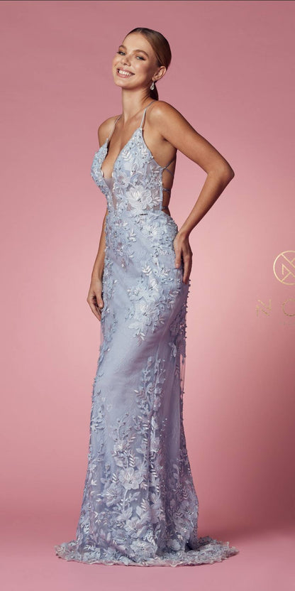 Nox Anabel F485 Lace and Beads Mermaid Gown Chiffon Overskirt by DiscountDressShop