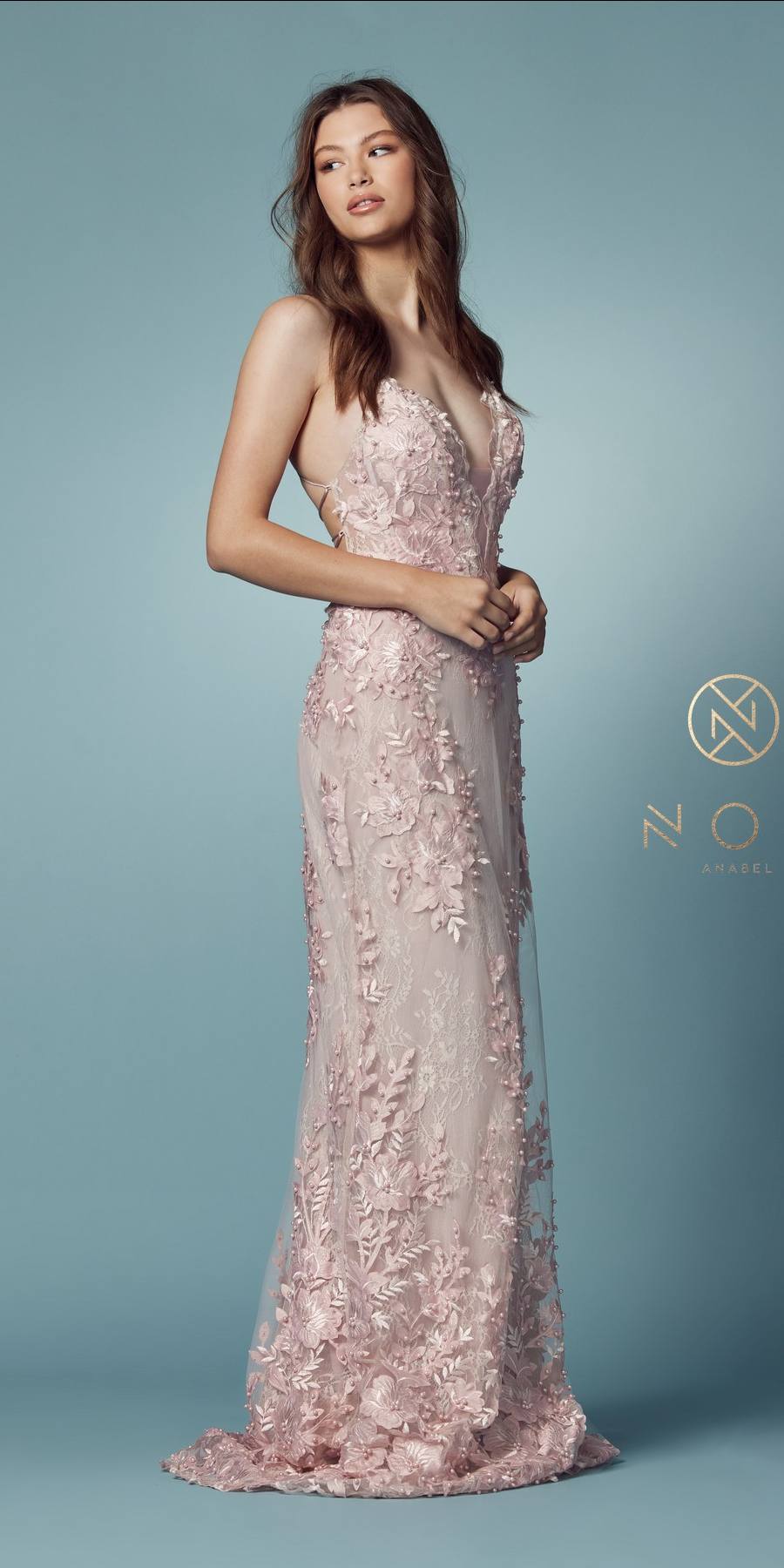 Nox Anabel F485 Lace and Beads Mermaid Gown Chiffon Overskirt by DiscountDressShop
