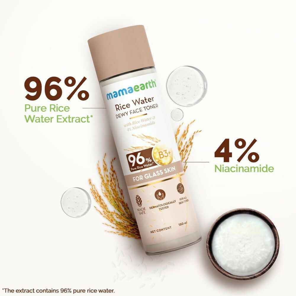 Mamaearth Rice Water Dewy Face Toner with 96% Pure Rice Water Extract &amp; 4% Niacinamide for Glass Skin