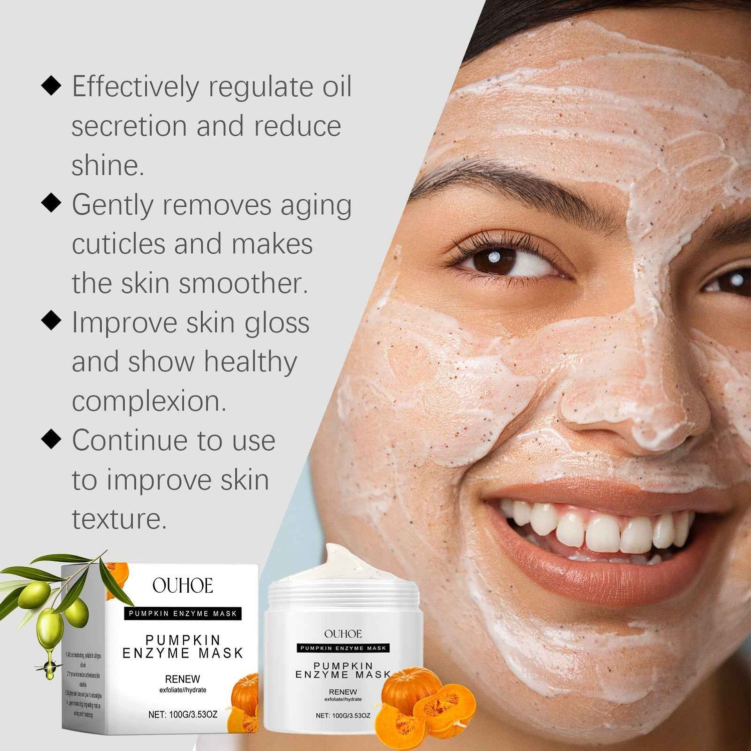 Ouhoe Pumpkin Enzyme Mask Facial Skin Deep Cleansing Pores Gentle Nourishing Skin Care Mud Mask