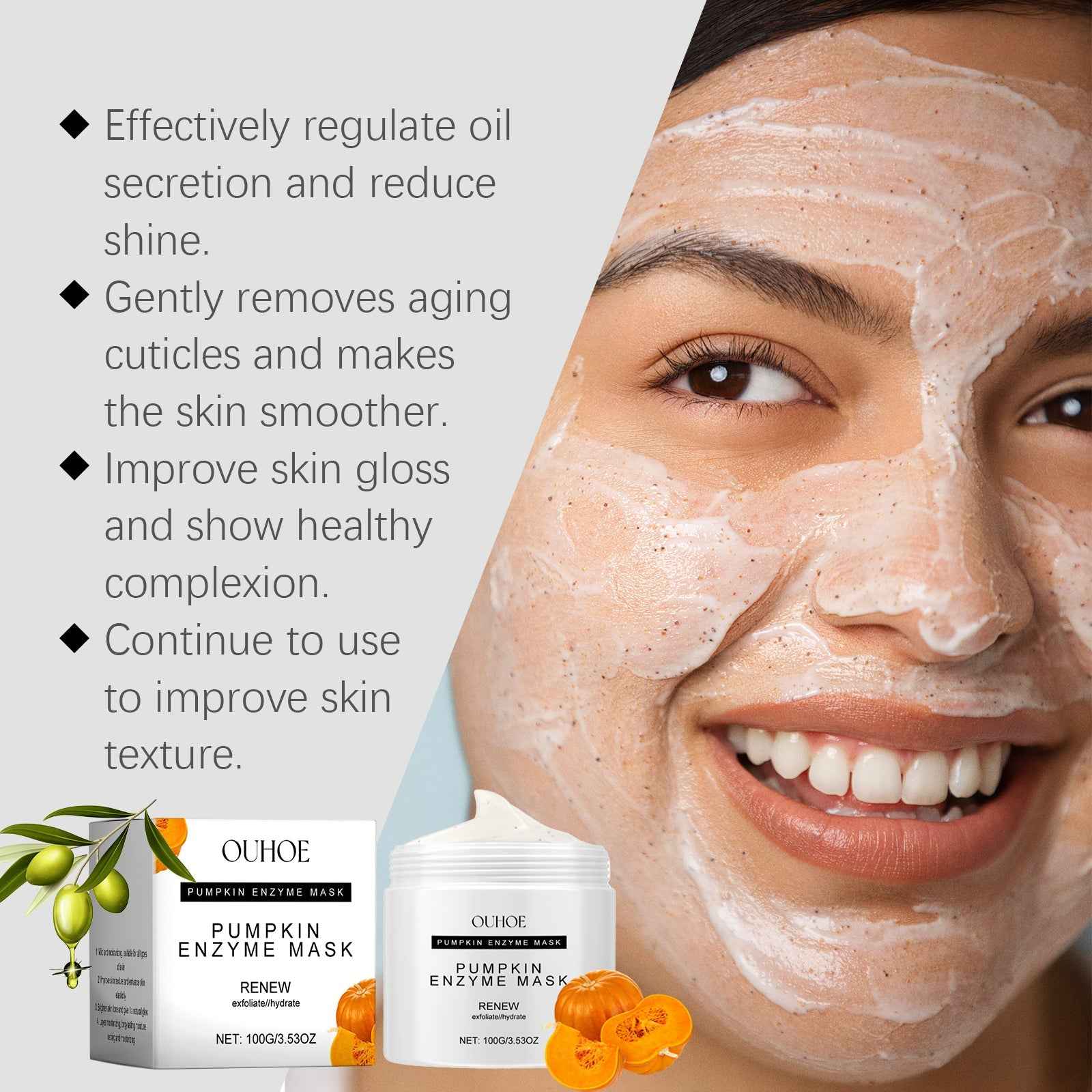 Ouhoe Pumpkin Enzyme Mask Facial Skin Deep Cleansing Pores Gentle Nourishing Skin Care Mud Mask