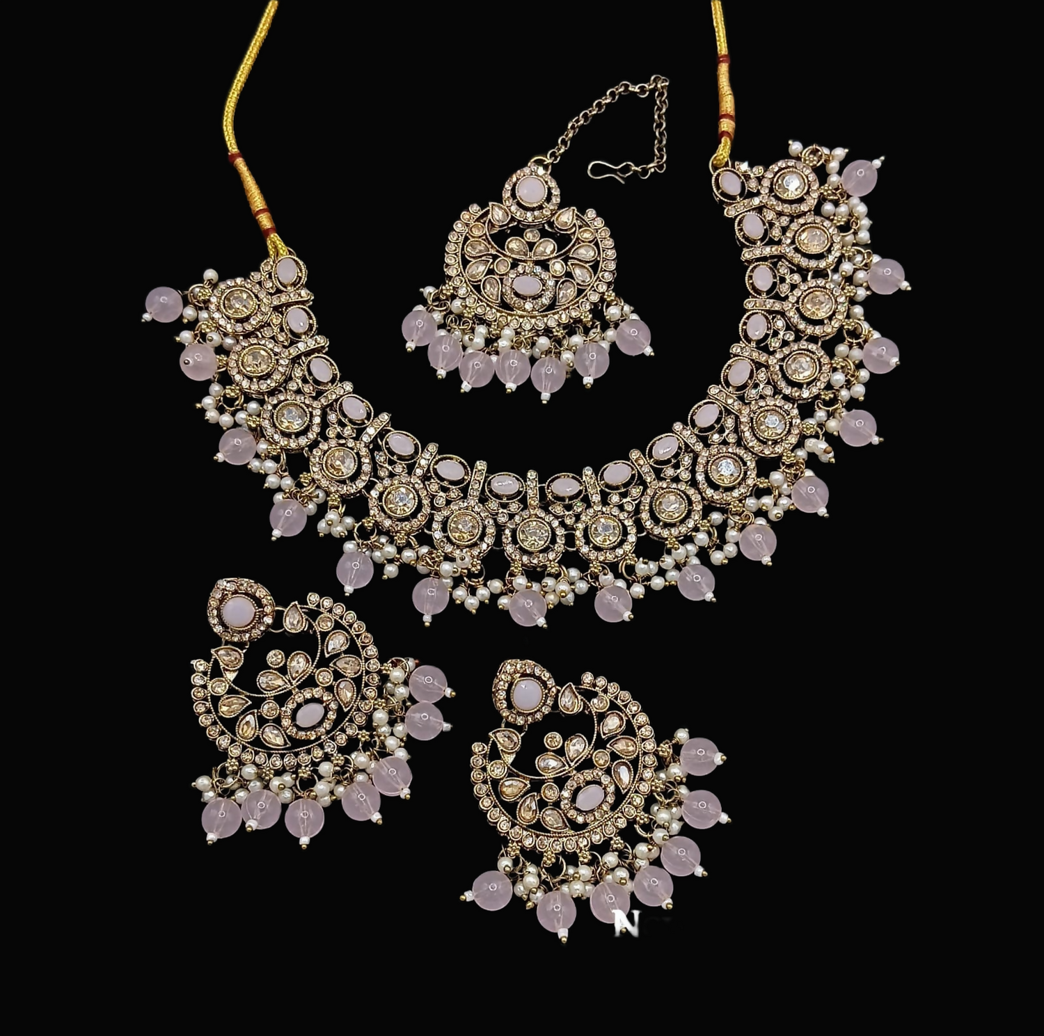 Joban Fashion Light Peach Stone Work Necklace Set