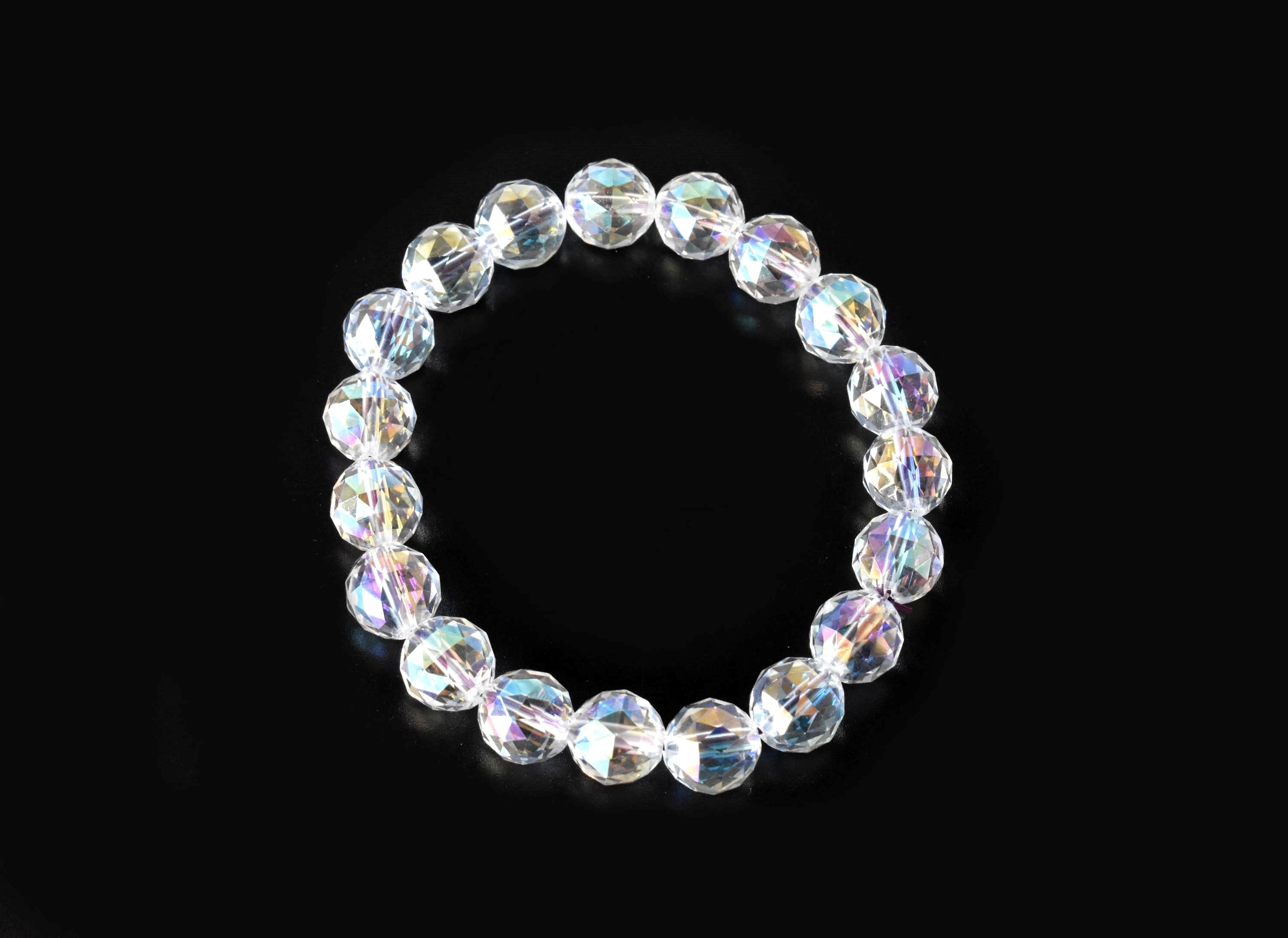 Faceted Aura Quartz Rainbow Moonstone Bracelet (Compassion and Patience)  DestGlow