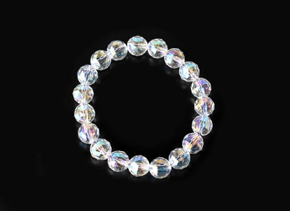 Faceted Aura Quartz Rainbow Moonstone Bracelet (Compassion and Patience)  DestGlow