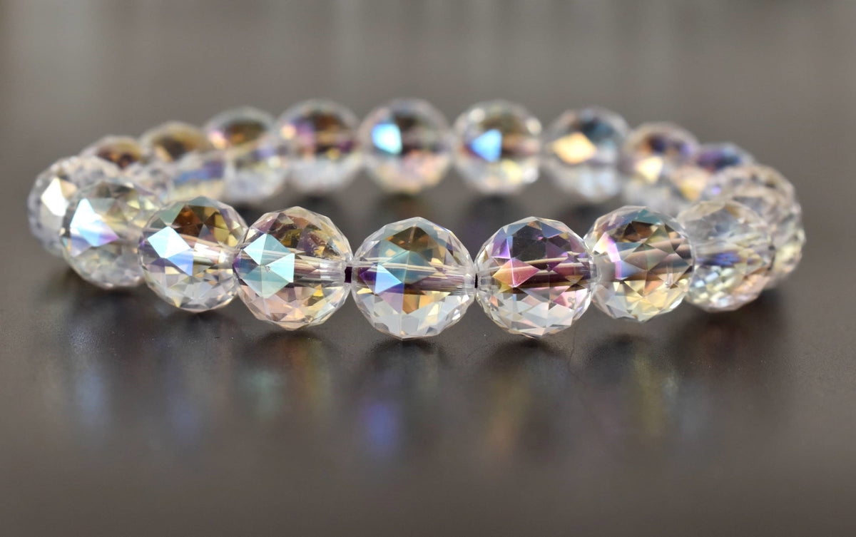 Faceted Aura Quartz Rainbow Moonstone Bracelet (Compassion and Patience)  DestGlow
