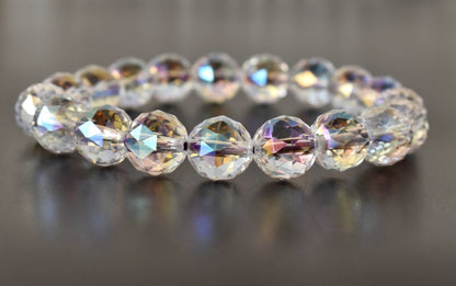 Faceted Aura Quartz Rainbow Moonstone Bracelet (Compassion and Patience)  DestGlow