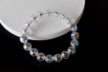 Faceted Aura Quartz Rainbow Moonstone Bracelet (Compassion and Patience)  DestGlow