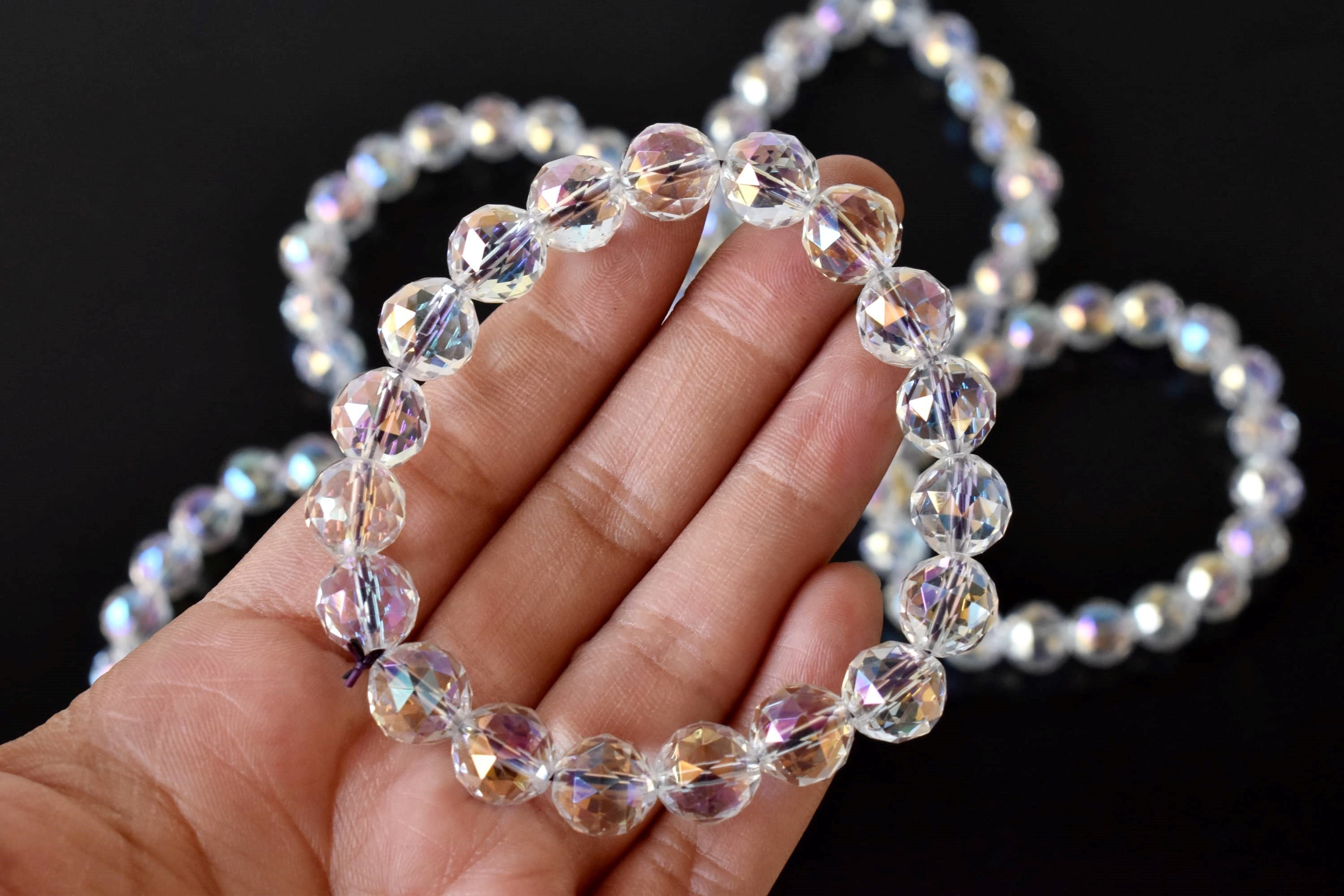 Faceted Aura Quartz Rainbow Moonstone Bracelet (Compassion and Patience)  DestGlow