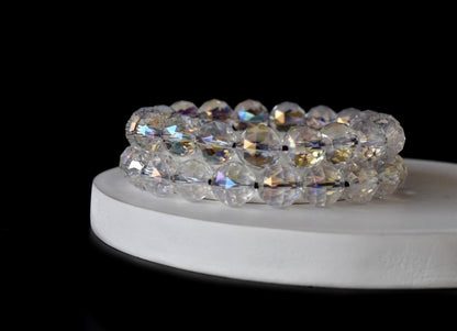 Faceted Aura Quartz Rainbow Moonstone Bracelet (Compassion and Patience)  DestGlow