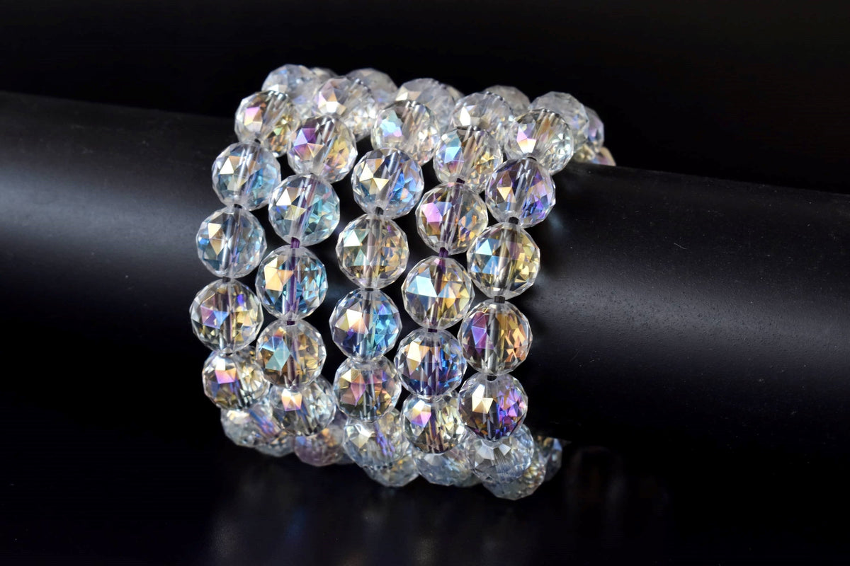 Faceted Aura Quartz Rainbow Moonstone Bracelet (Compassion and Patience)  DestGlow
