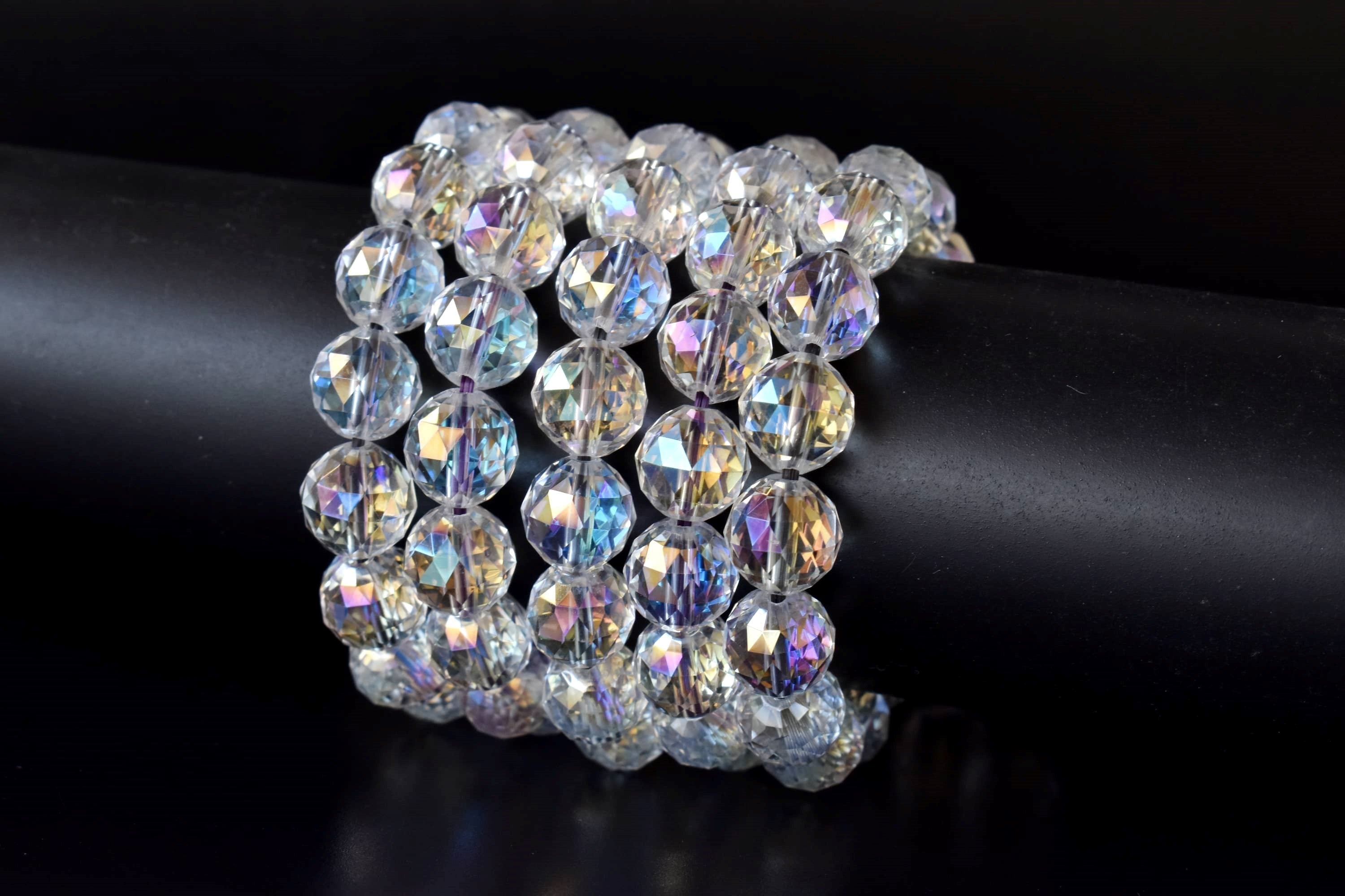 Faceted Aura Quartz Rainbow Moonstone Bracelet (Compassion and Patience)  DestGlow