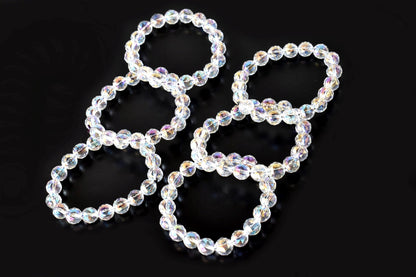 Faceted Aura Quartz Rainbow Moonstone Bracelet (Compassion and Patience)  DestGlow