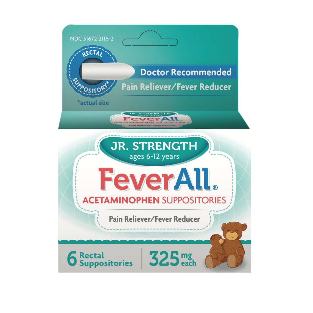 FeverAll Jr. Strength Acetaminophen Suppositories 325 mg (6 ct) for Ages 6–12 Years by Farmacias Savia