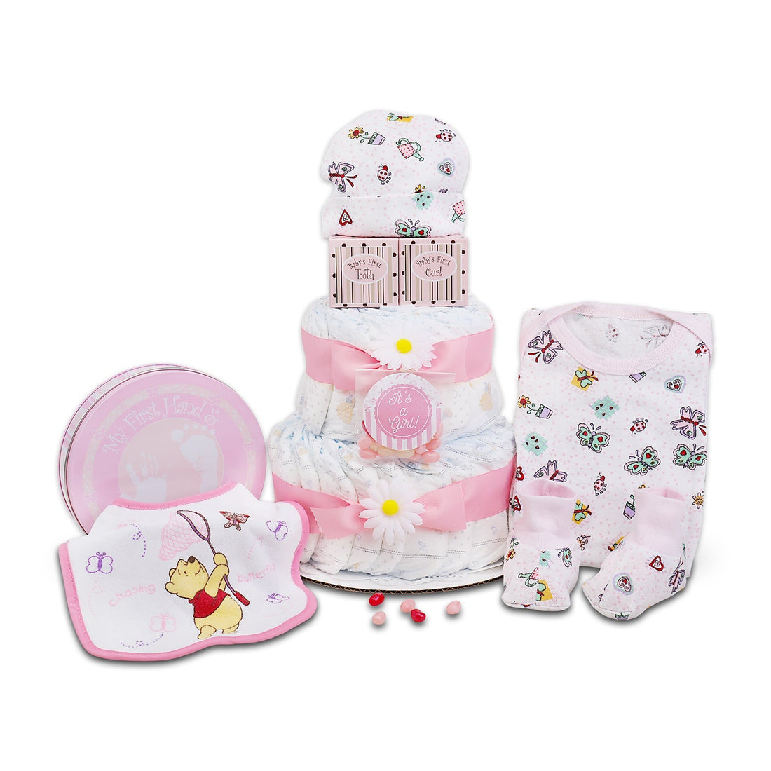 Sweet Baby Girl Diaper Cake Gift Basket  DestGlow