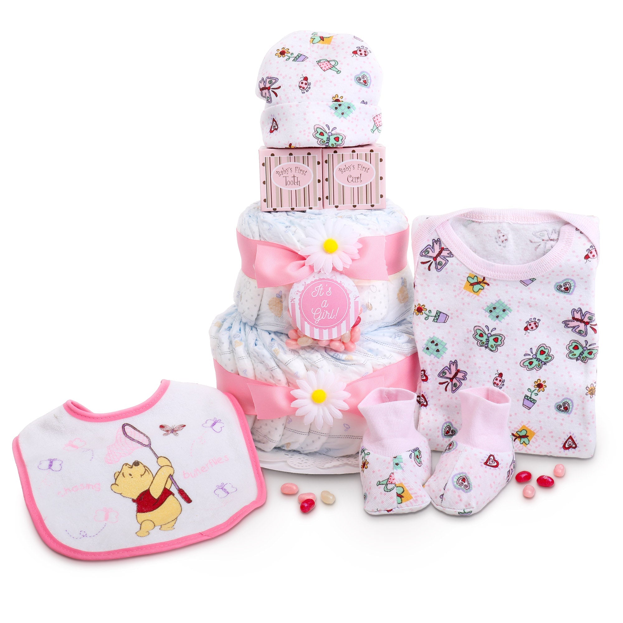 Sweet Baby Girl Diaper Cake Gift by Alder Creek Gift Baskets